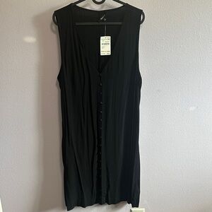 Madewell Black Sleeveless Button-Front Midi Dress